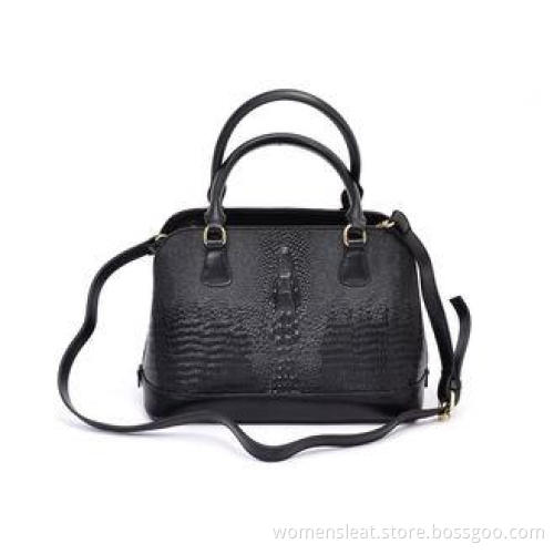 Black Croco Ladies Leather Shoulder Bags with Expandable Si